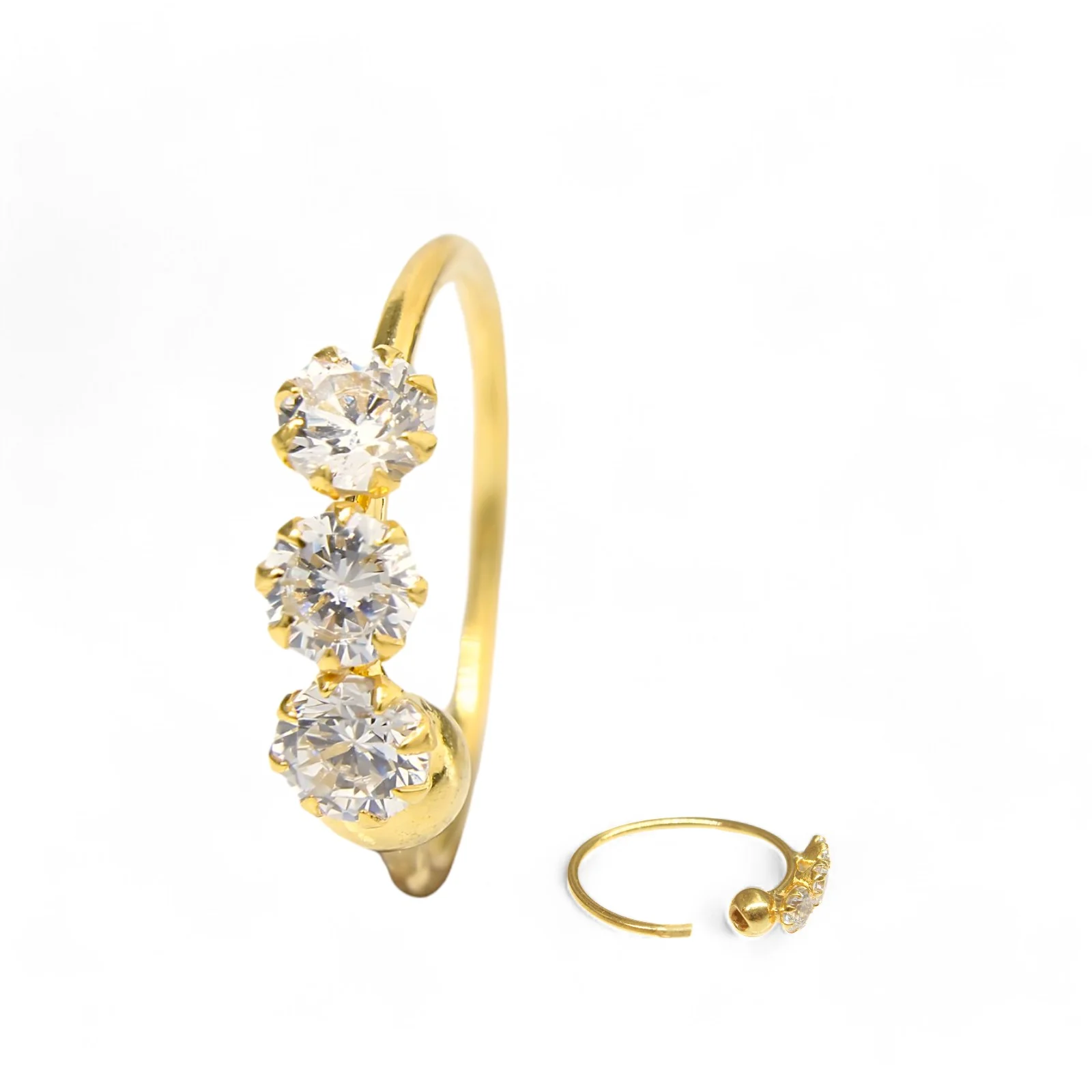 Nozera 18K Real Gold Nose ring 3 stone Nose Hoop Ring 22g - Image 3