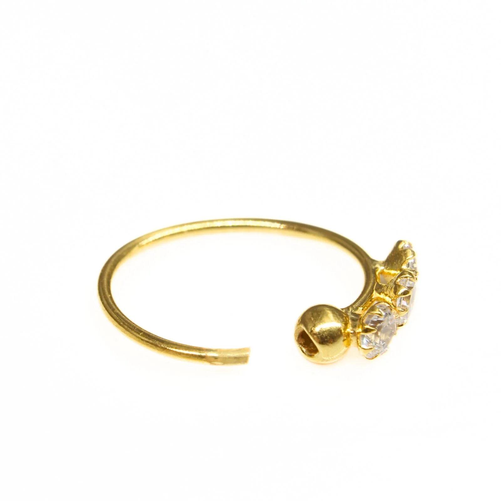 Nozera 18K Real Gold Nose ring 3 stone Nose Hoop Ring 22g - Image 4