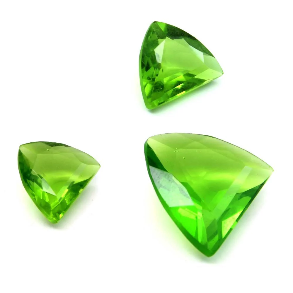 3pc Set for Pendant Earrings Synthetic Glass Cut Stones Green - Image 2
