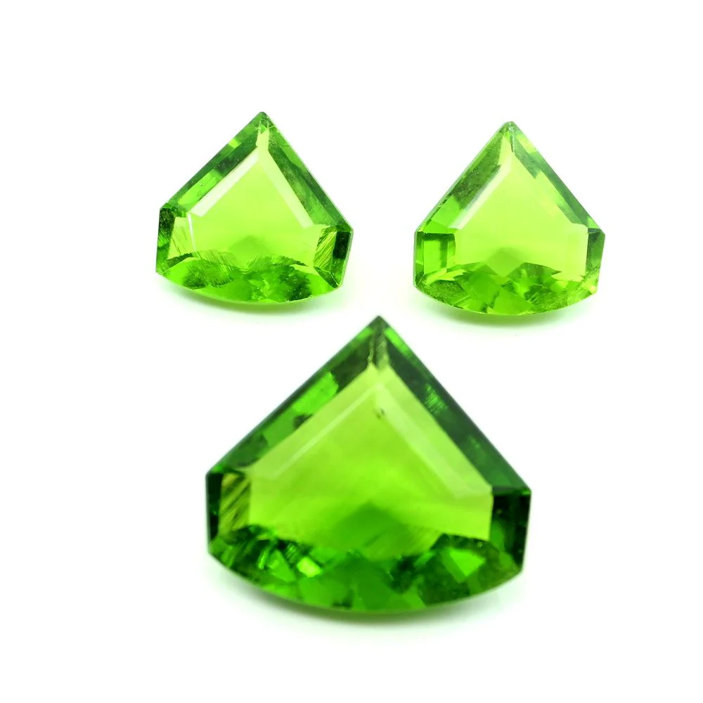 3pc Set for Pendant Earrings Synthetic Glass Cut Stones Peridot Green