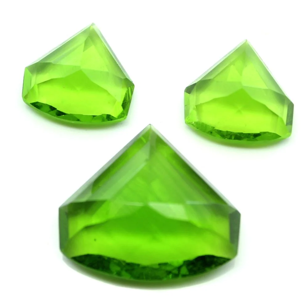 3pc Set for Pendant Earrings Synthetic Glass Cut Stones Peridot Green - Image 3