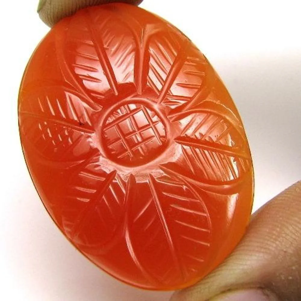 45.3Ct Natural Orange Agate Flower Carved Oval Loose Gemstone - Image 3