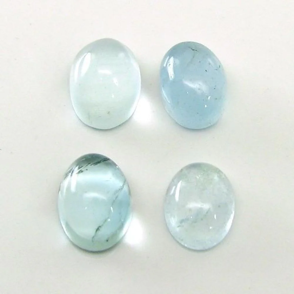 6.4Ct 4pc Lot Natural Aquamarine (Barooz) Oval 8X6mm Cabochon Gemstones