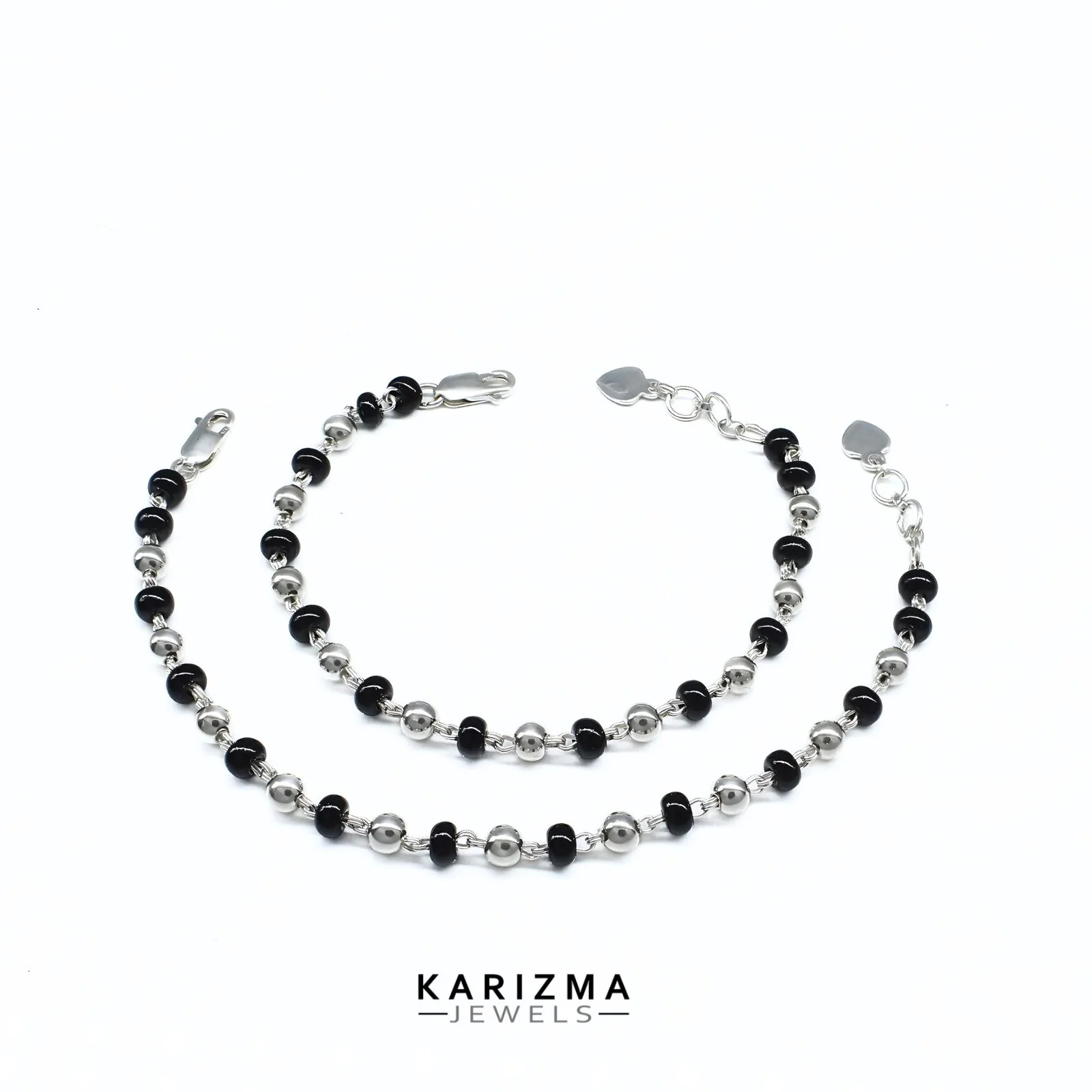 925 Real Silver Black Beads Nazariya kids Anklet Ankle chain foot baby Bracelet 7" - Image 2