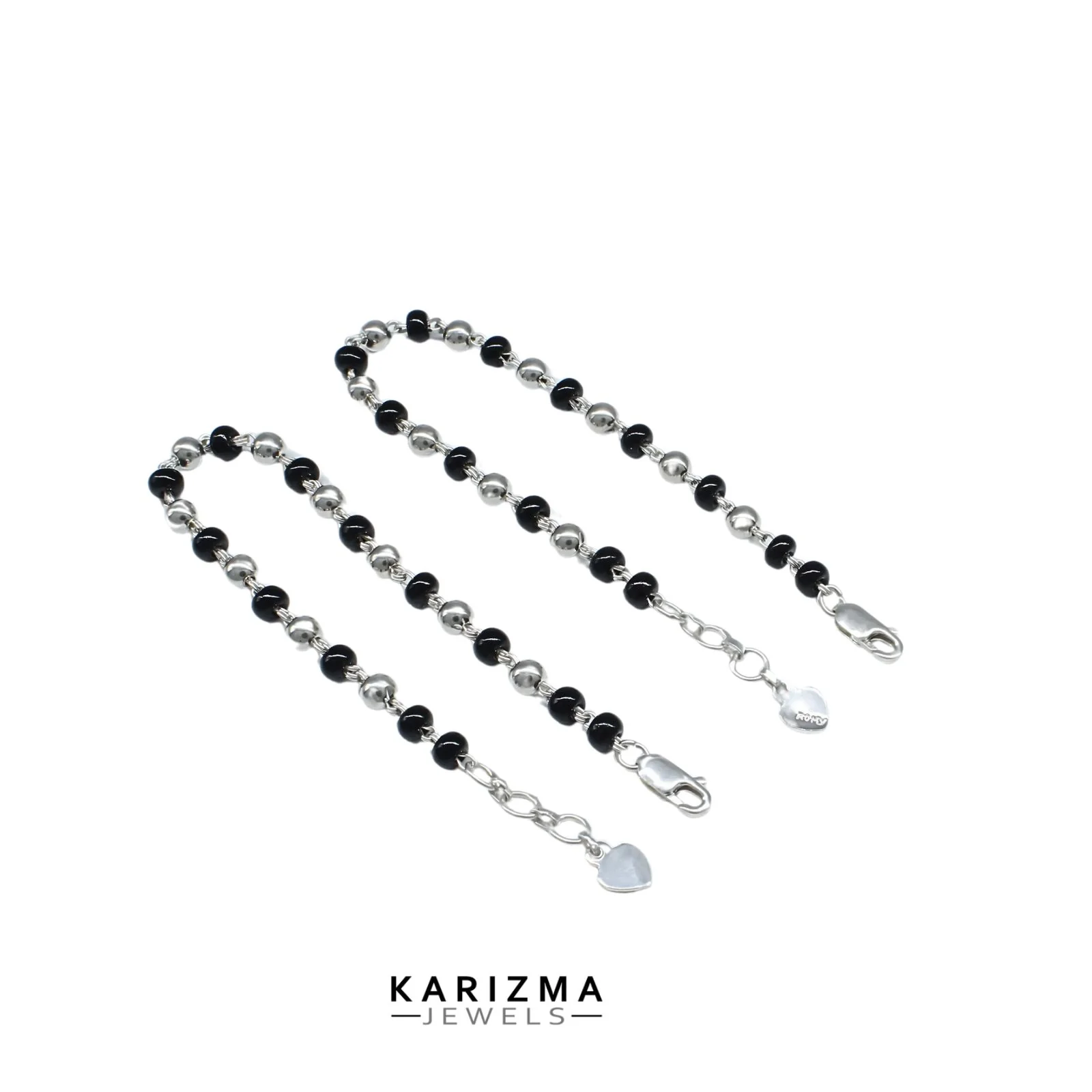 925 Real Silver Black Beads Nazariya kids Anklet Ankle chain foot baby Bracelet 7" - Image 3