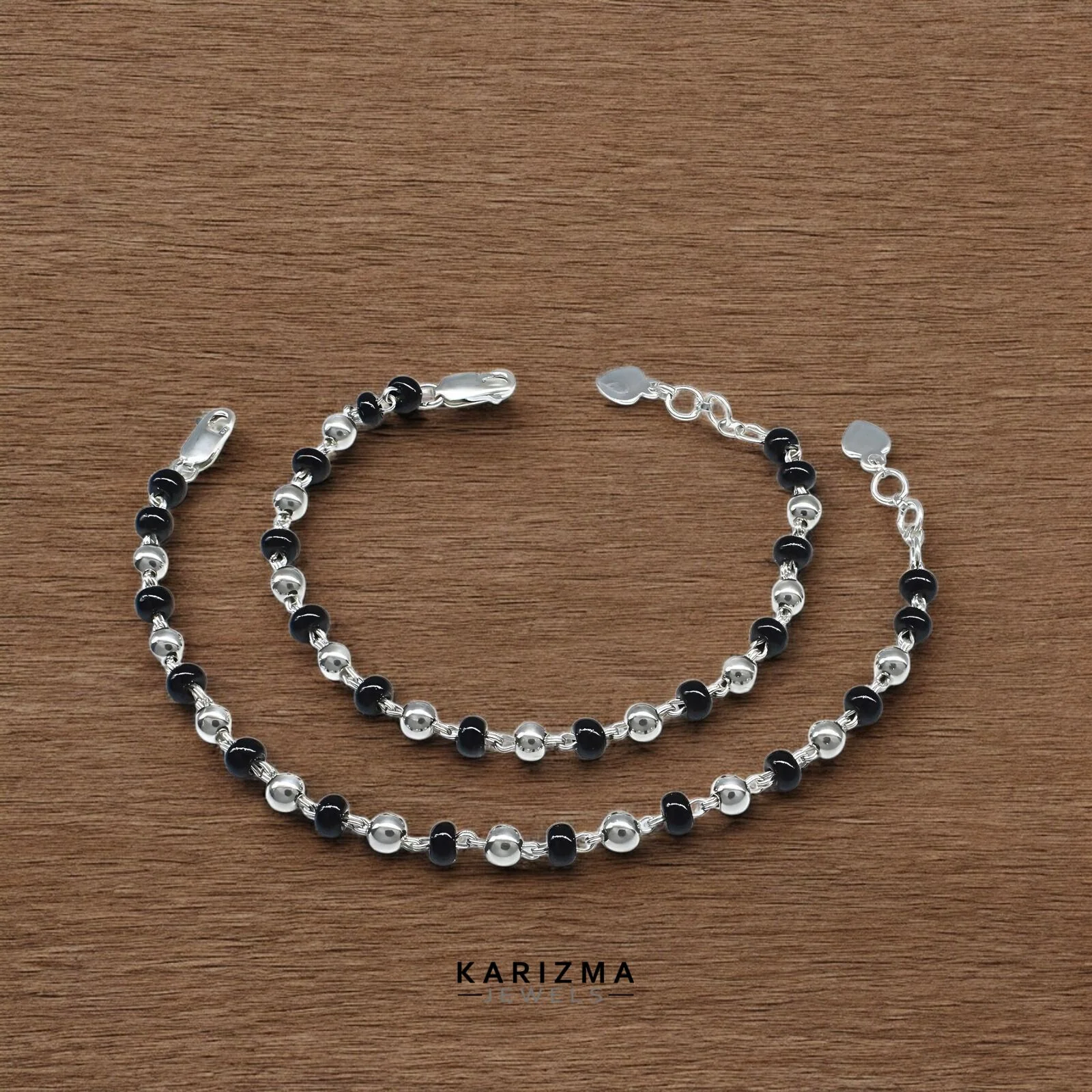 925 Real Silver Black Beads Nazariya kids Anklet Ankle chain foot baby Bracelet 7" - Image 4