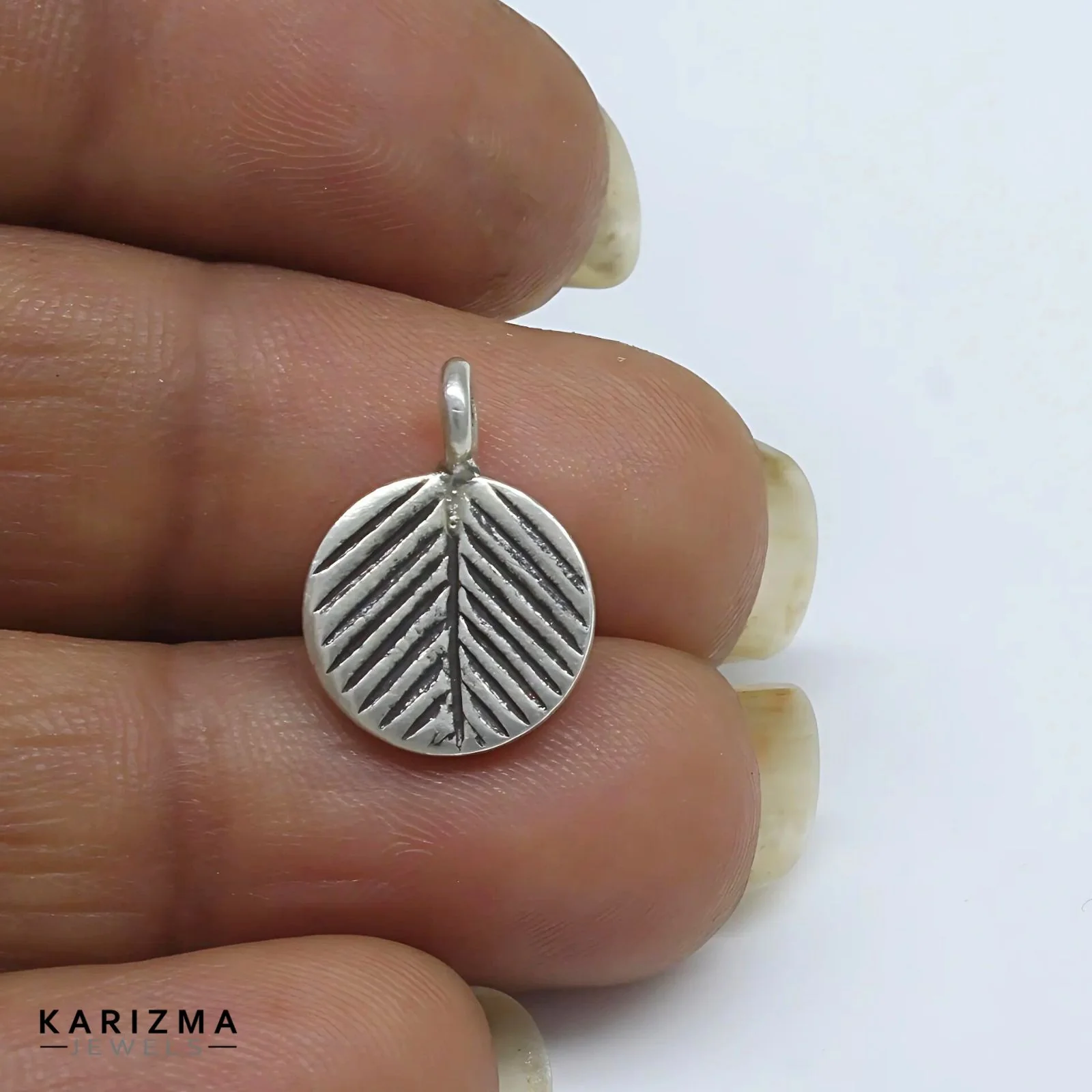 925 Real Silver fabulous handmade Oxidized Leaf design Round Pendant for Women & Girl's - Image 3