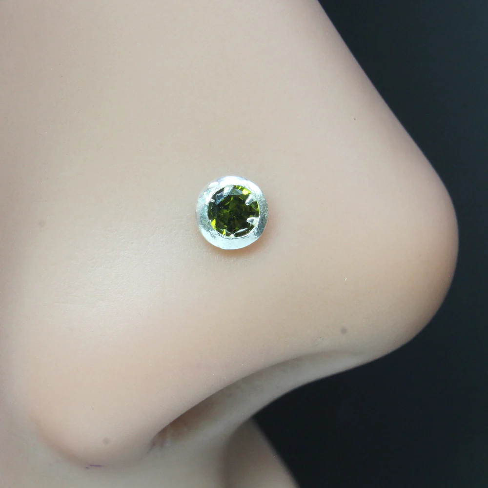 Silver Twisted Bezel Setting Nose Pin