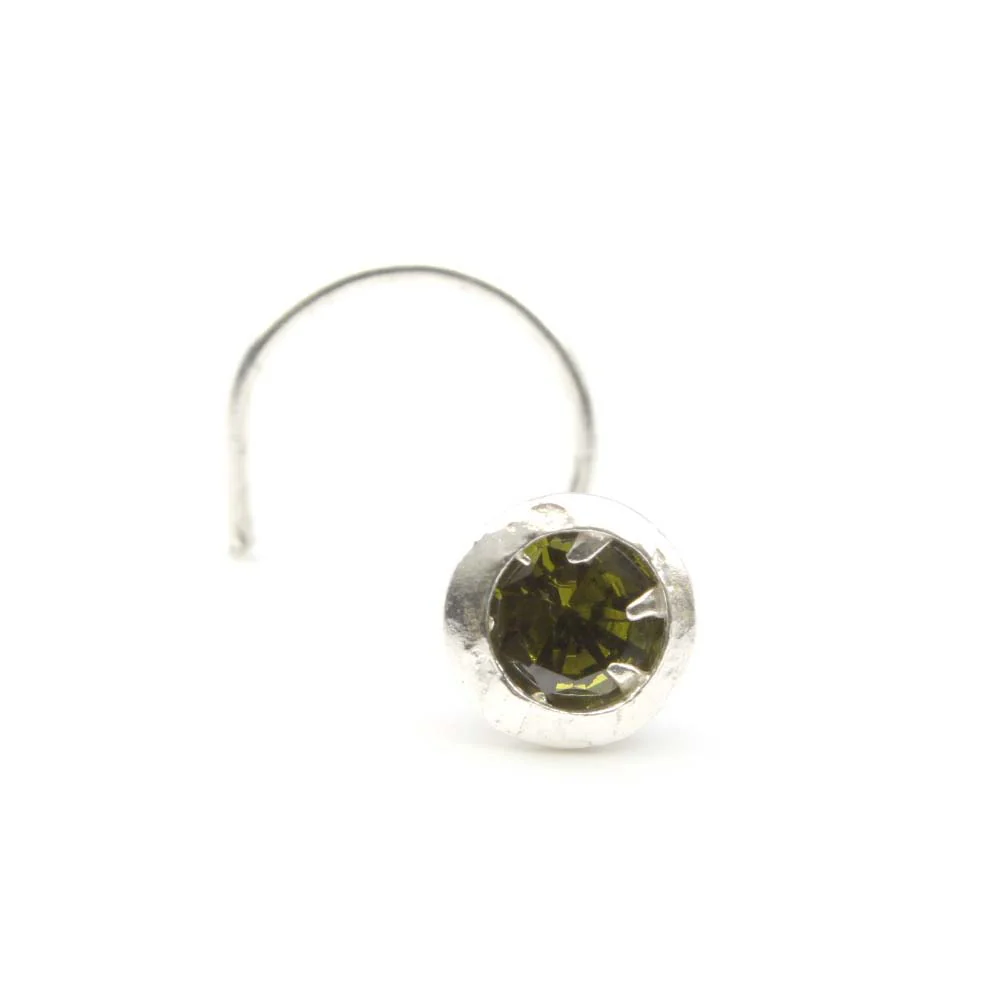 Silver Twisted Bezel Setting Nose Pin - Image 2