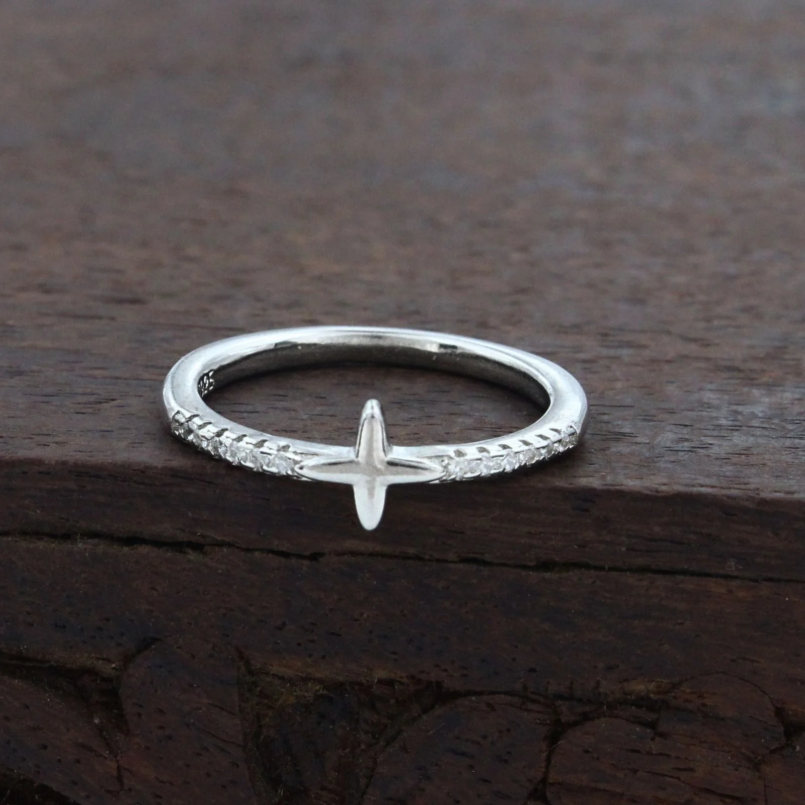 925 Real Silver White CZ North Star Ring