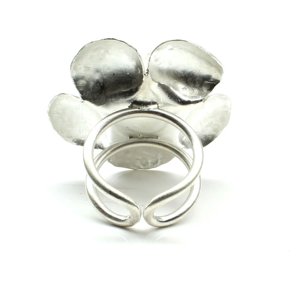 925 Real Silver Wild Flower Hammered Adjustable Textured Ring - Image 4