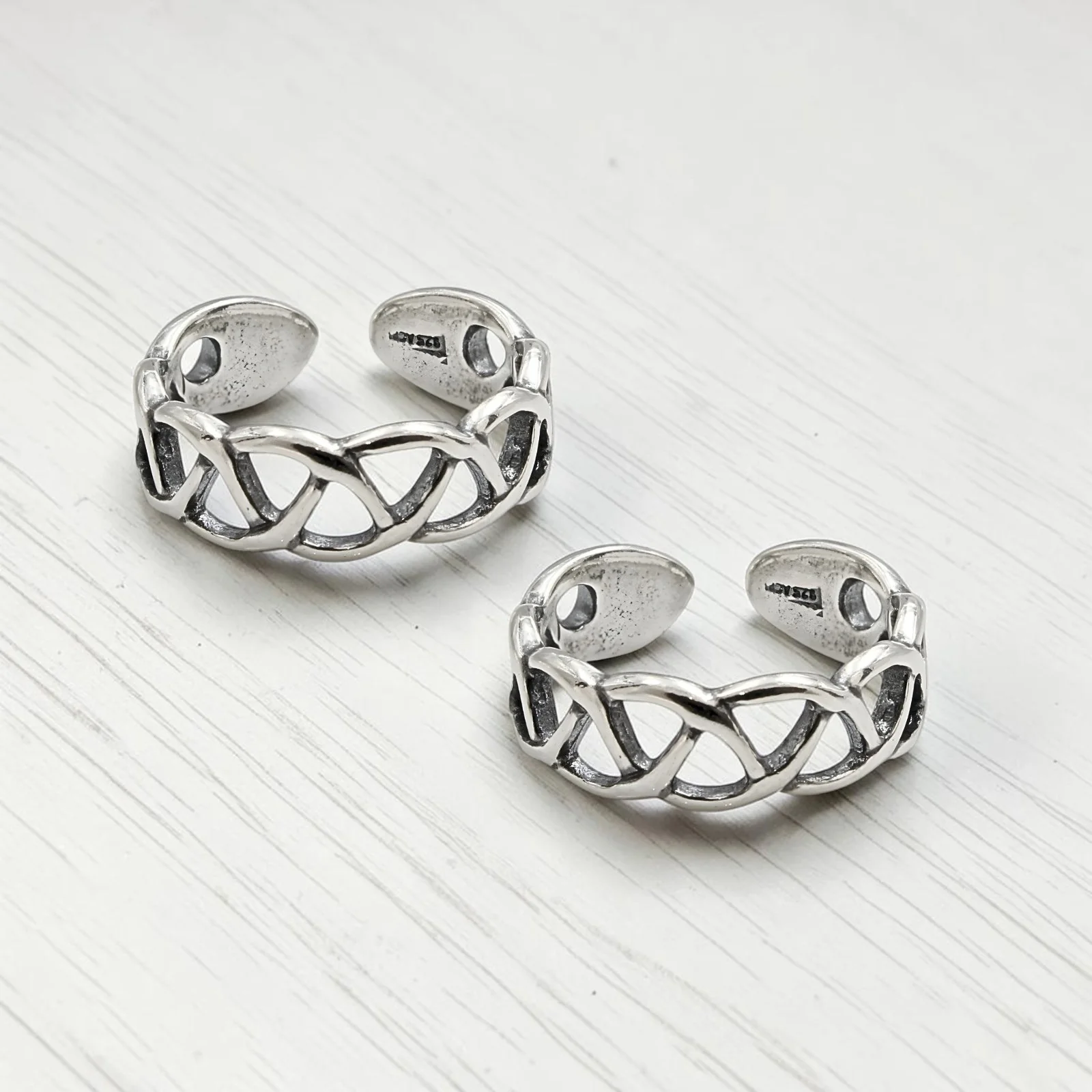 925 Real Silver Women Celtic Weave Oxidized Toe Ring - Pair