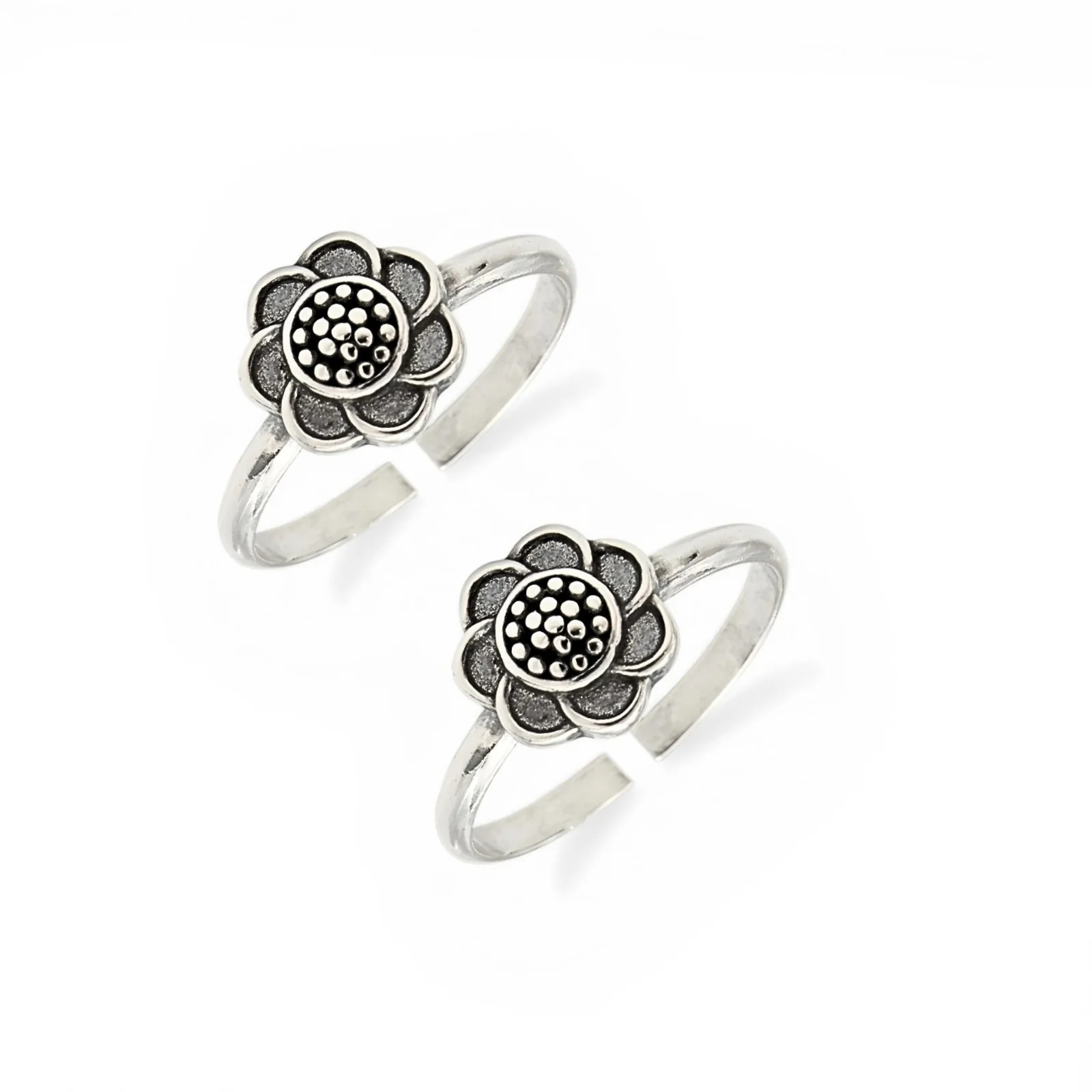 925 Real Silver Women Daisy Flower Comfortable Oxidized Toe Ring - Pair - Image 2