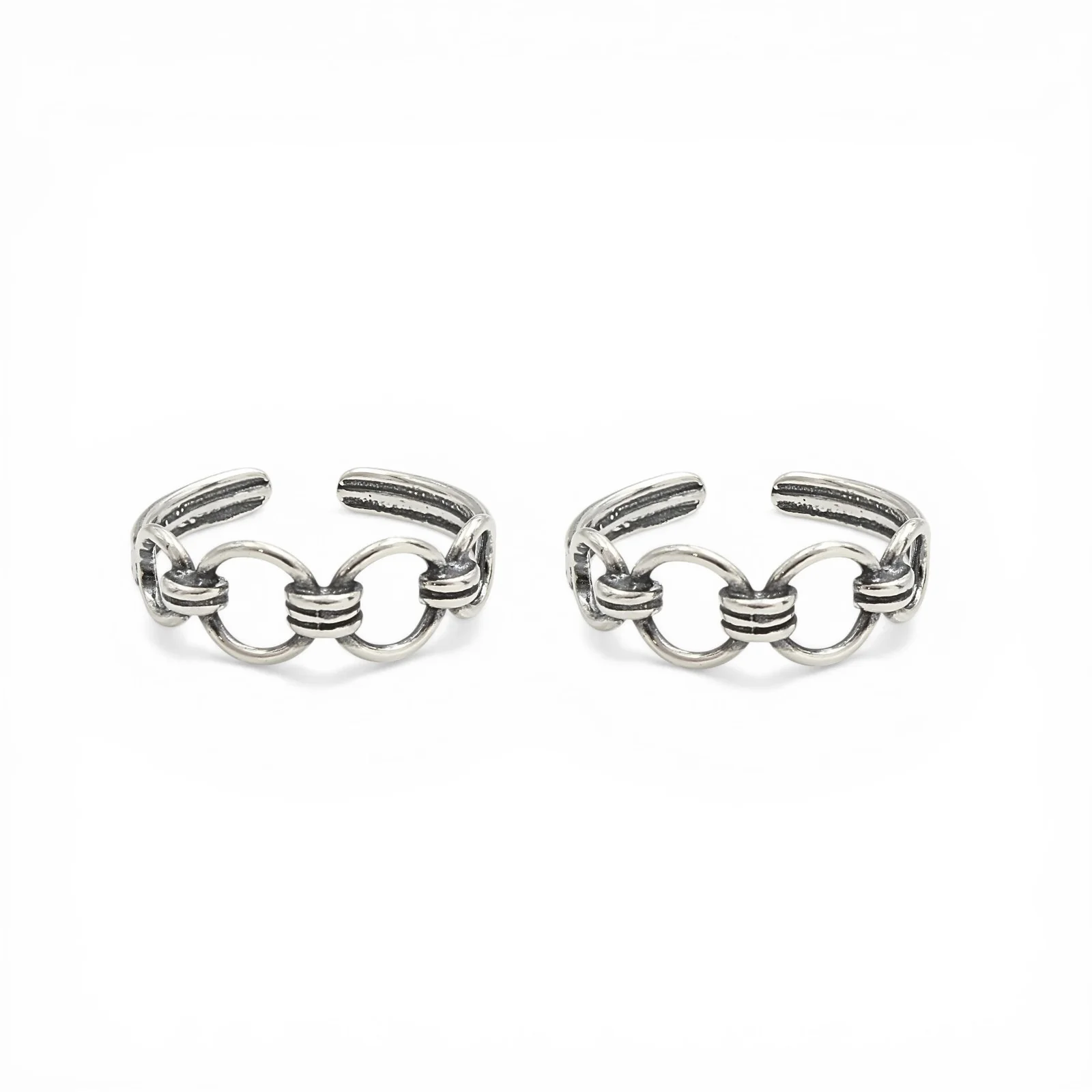 925 Real Silver Women Oxidized Link Design Toe Ring - Pair - Image 3