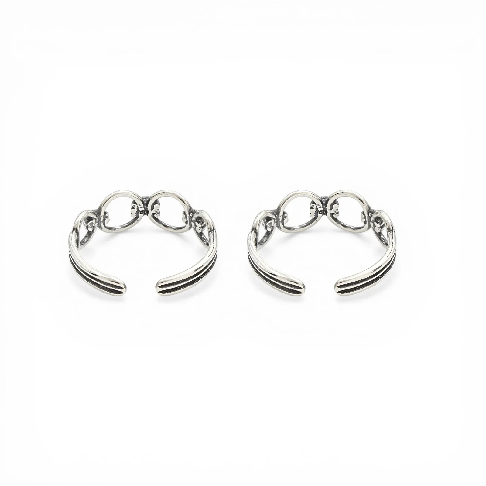 925 Real Silver Women Oxidized Link Design Toe Ring - Pair - Image 4