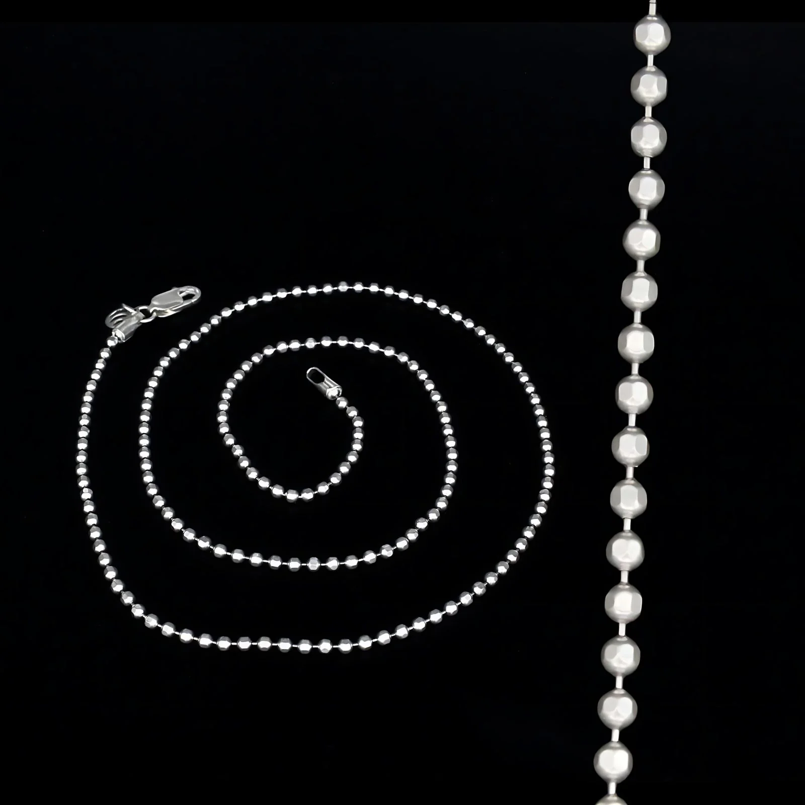 925 Real Sterling Silver beaded Neck chain 18" - Image 2
