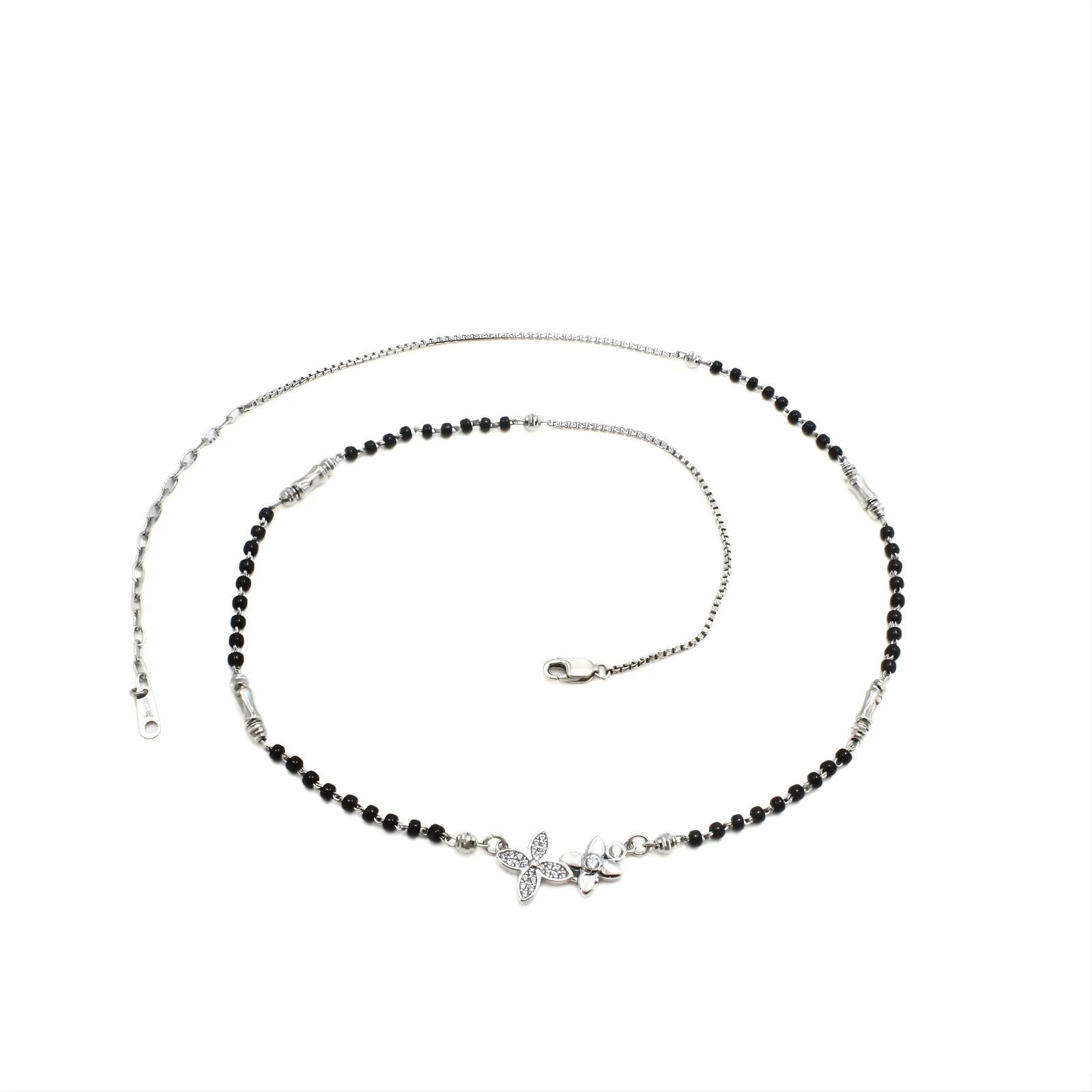 925 Real Sterling Silver Black Beads Flower CZ Mangalsutra women chain for wife - Image 3