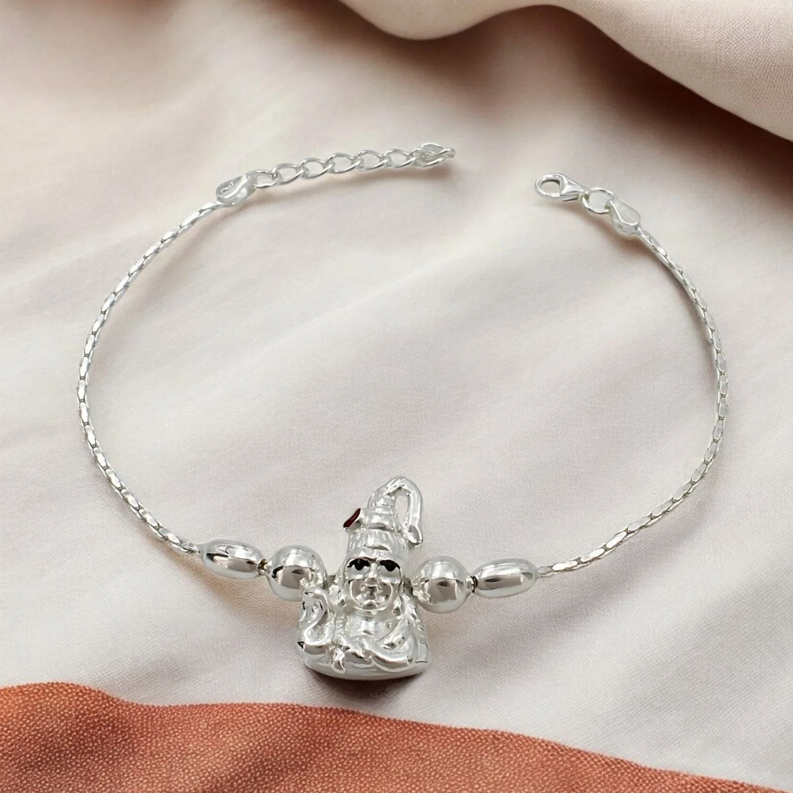 925 Real Sterling Silver Bracelet Lord Shiv Rakhi 7.5"