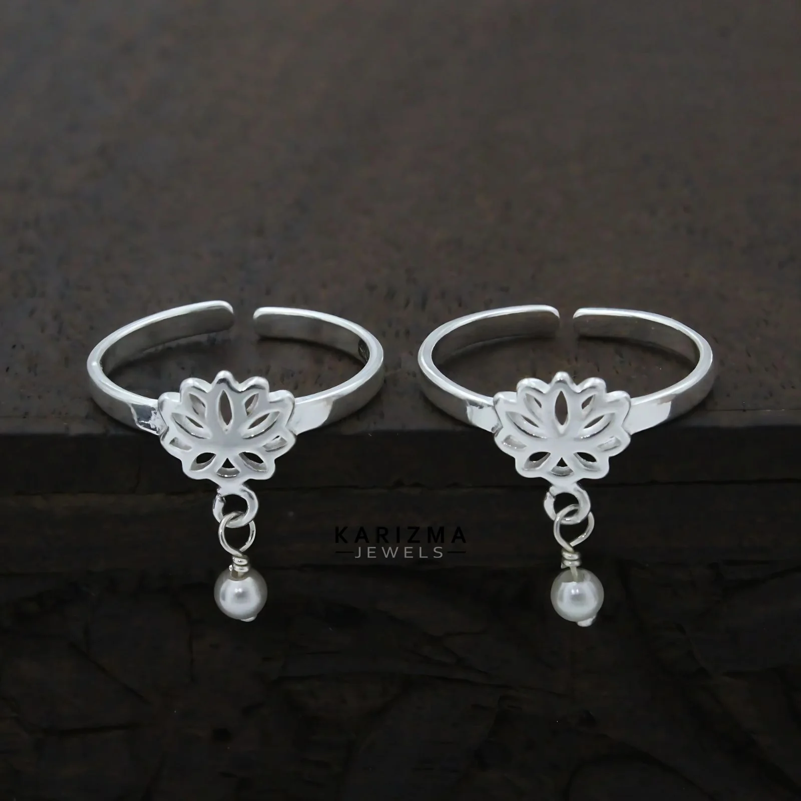 925 Real Sterling Silver Indian women awesome adjustable Lotus Toe Ring - Pair - Image 3