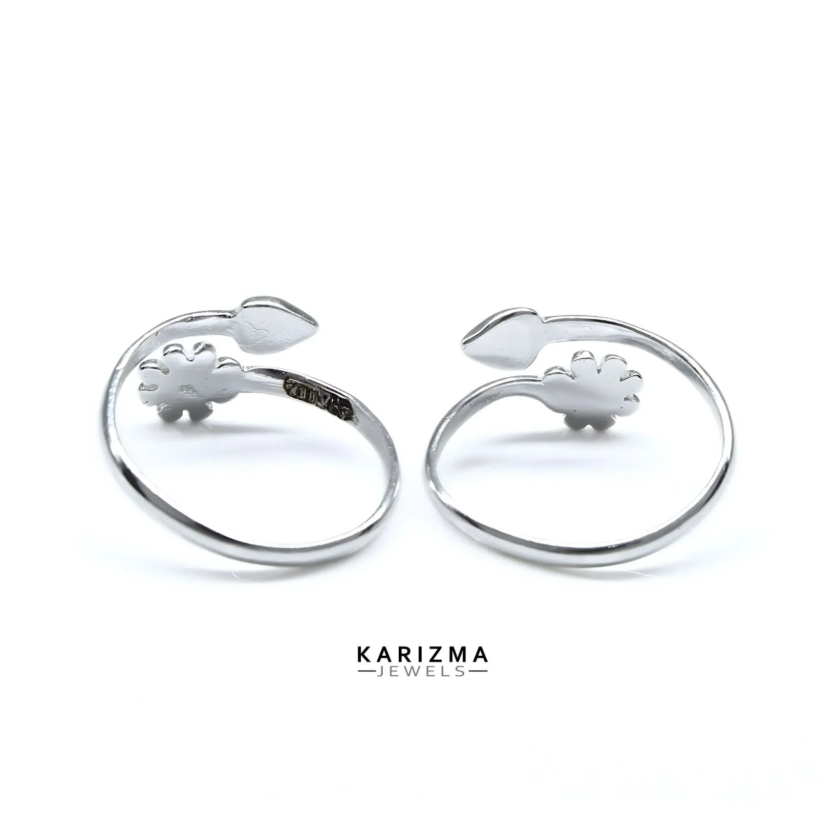 925 Real Sterling Silver Indian women Enamel Heart Floral style Toe Ring - Pair - Image 5