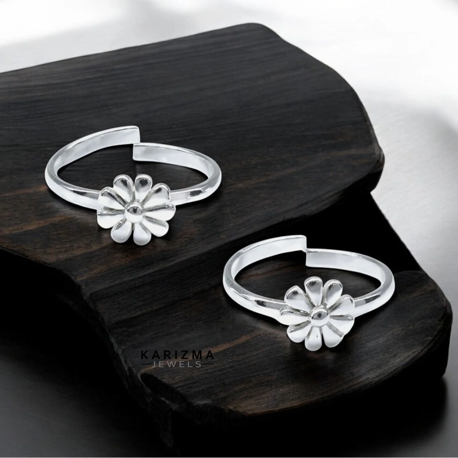 925 Real Sterling Silver Indian women floral style Toe Ring - Pair