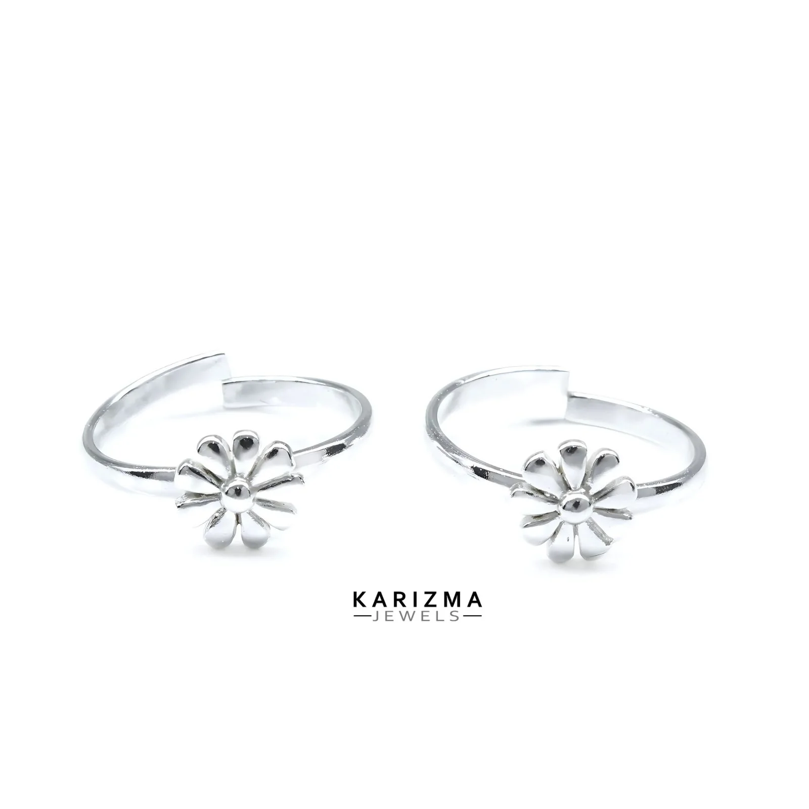 925 Real Sterling Silver Indian women floral style Toe Ring - Pair - Image 4