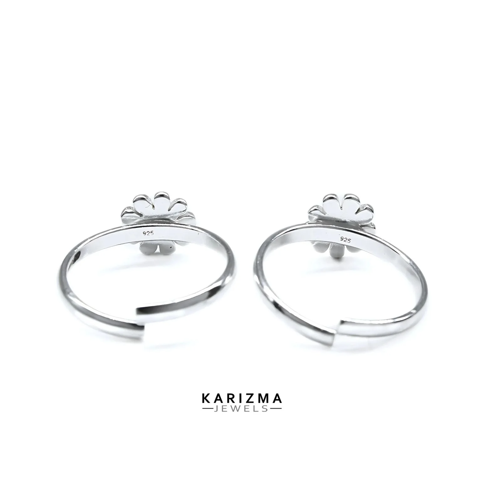 925 Real Sterling Silver Indian women floral style Toe Ring - Pair - Image 5