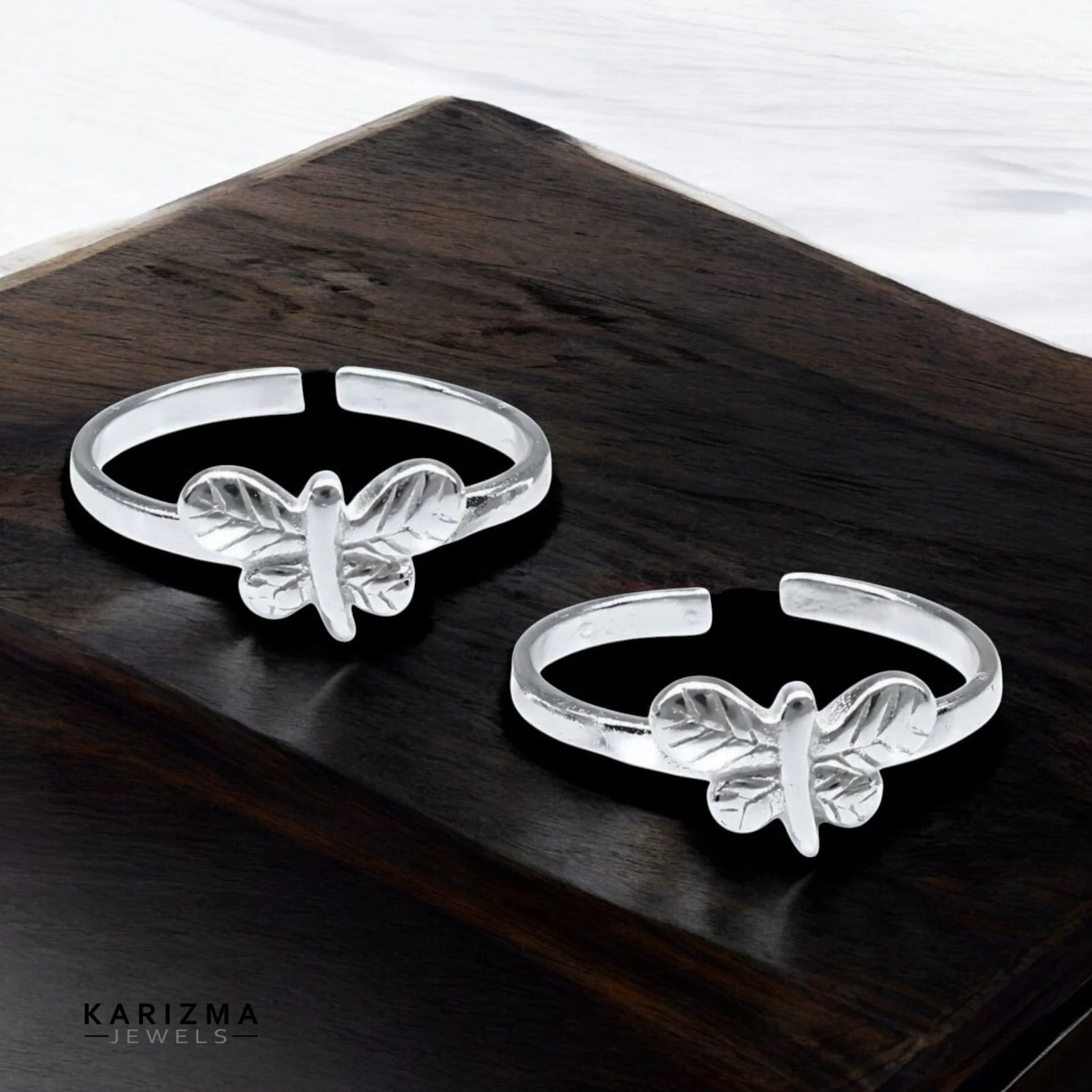 925 Real Sterling Silver Indian women Stylish Butterfly Toe Ring - Pair