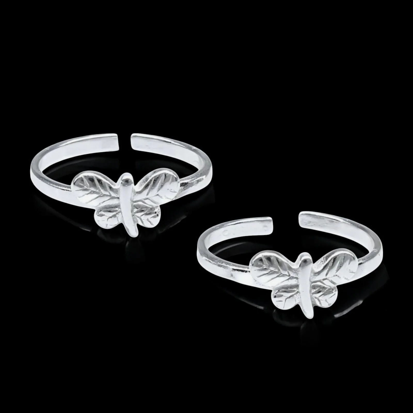 925 Real Sterling Silver Indian women Stylish Butterfly Toe Ring - Pair - Image 2