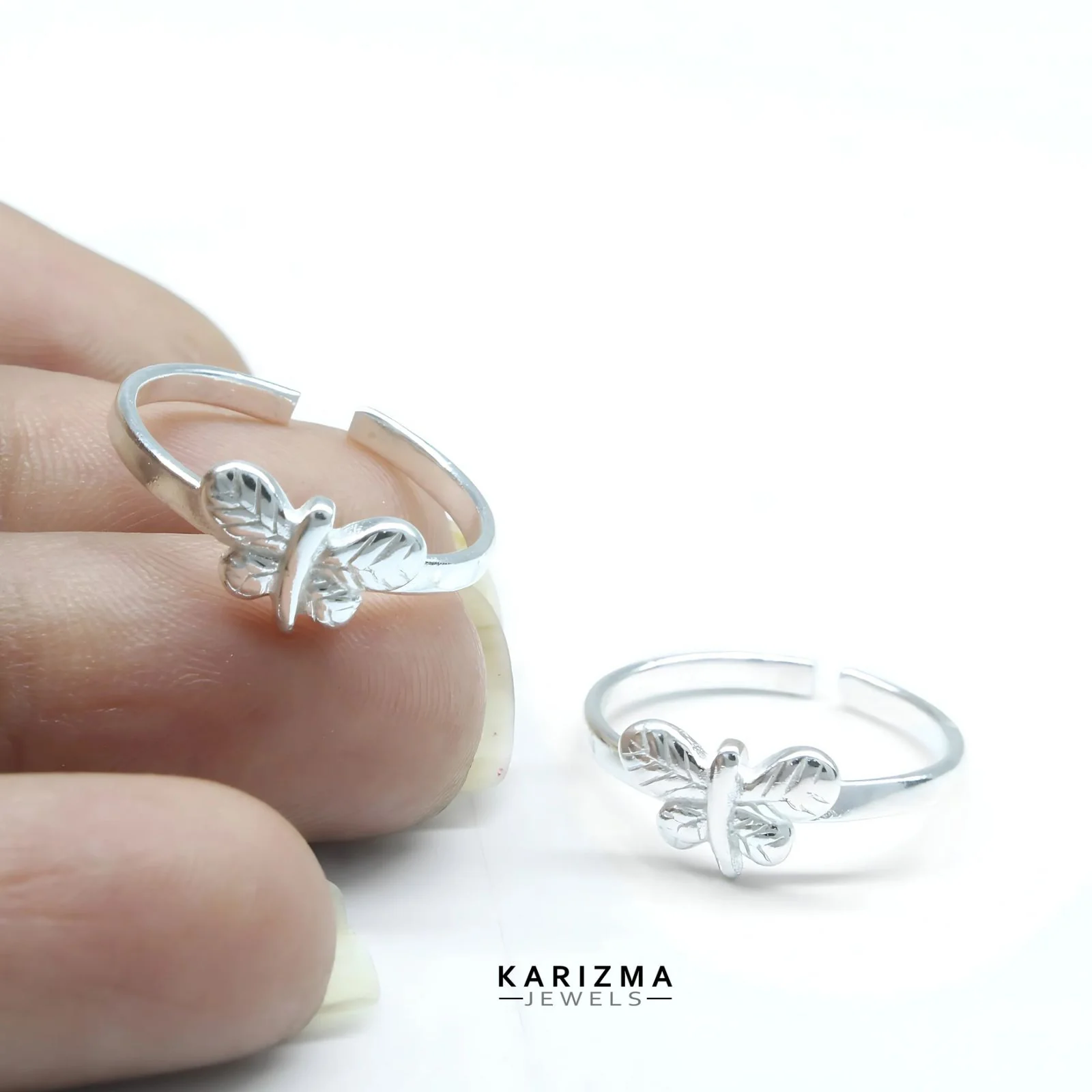 925 Real Sterling Silver Indian women Stylish Butterfly Toe Ring - Pair - Image 3