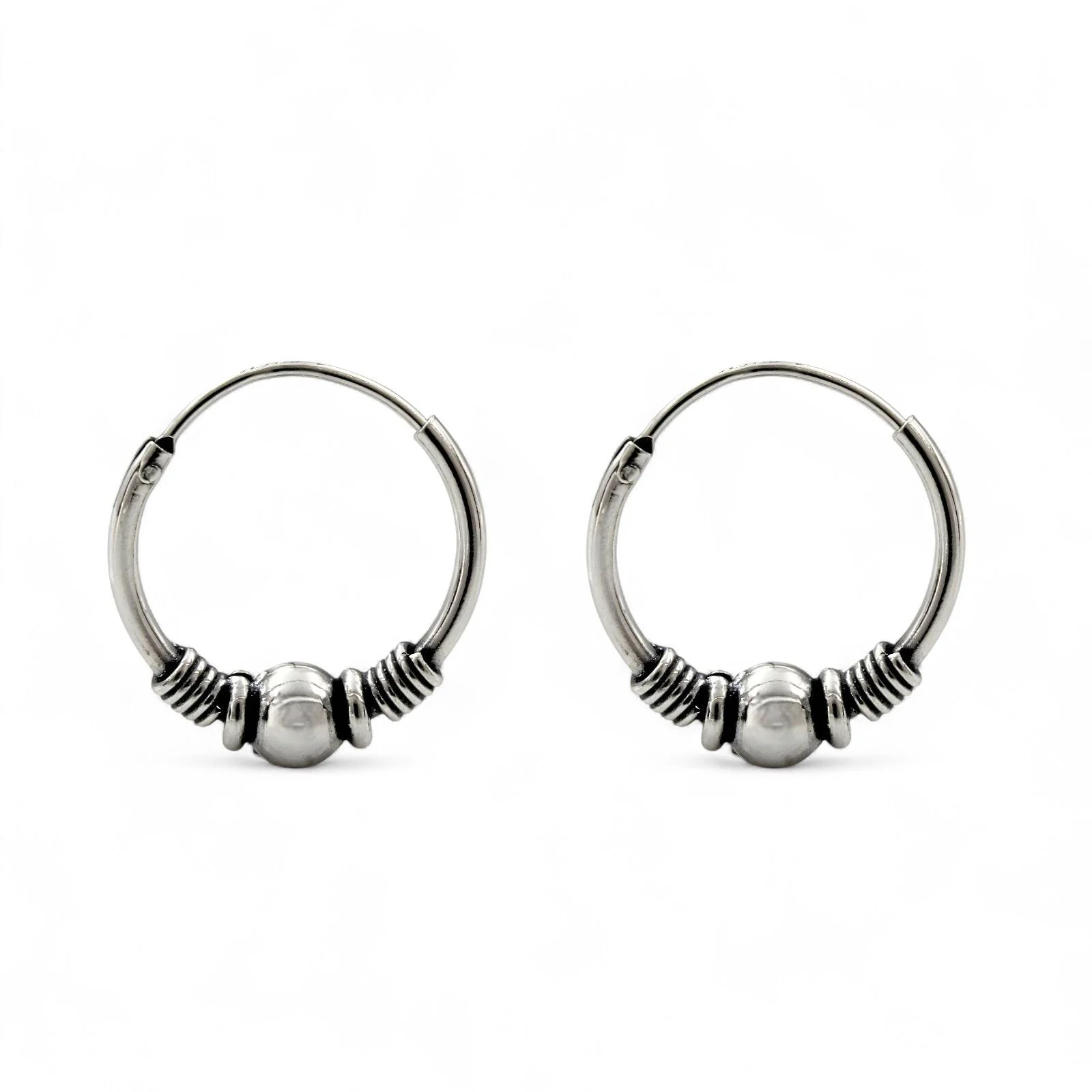925 Real Sterling Silver Oxidized classical design bali hoop earrings for women - Pair - Image 2