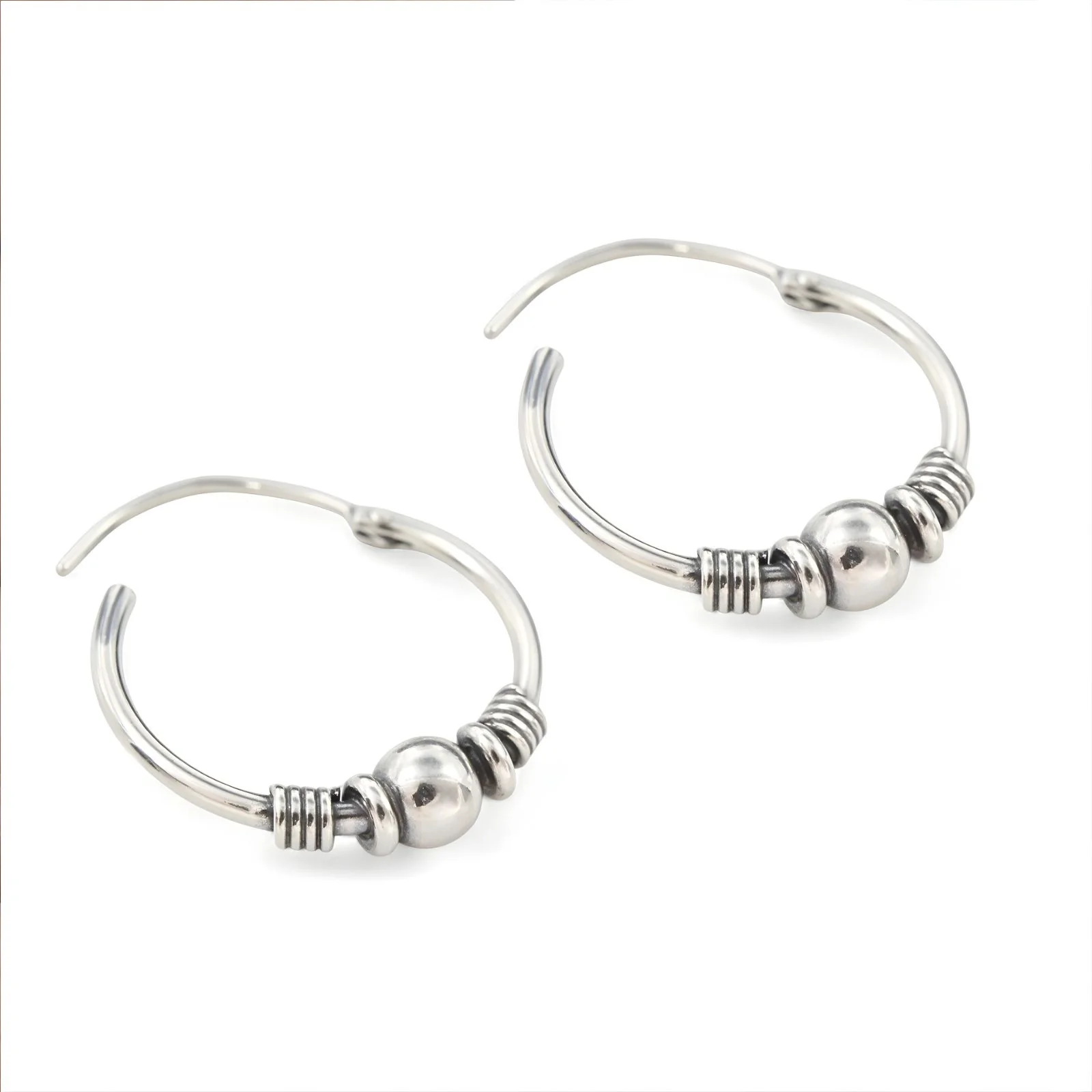 925 Real Sterling Silver Oxidized classical design bali hoop earrings for women - Pair - Image 3