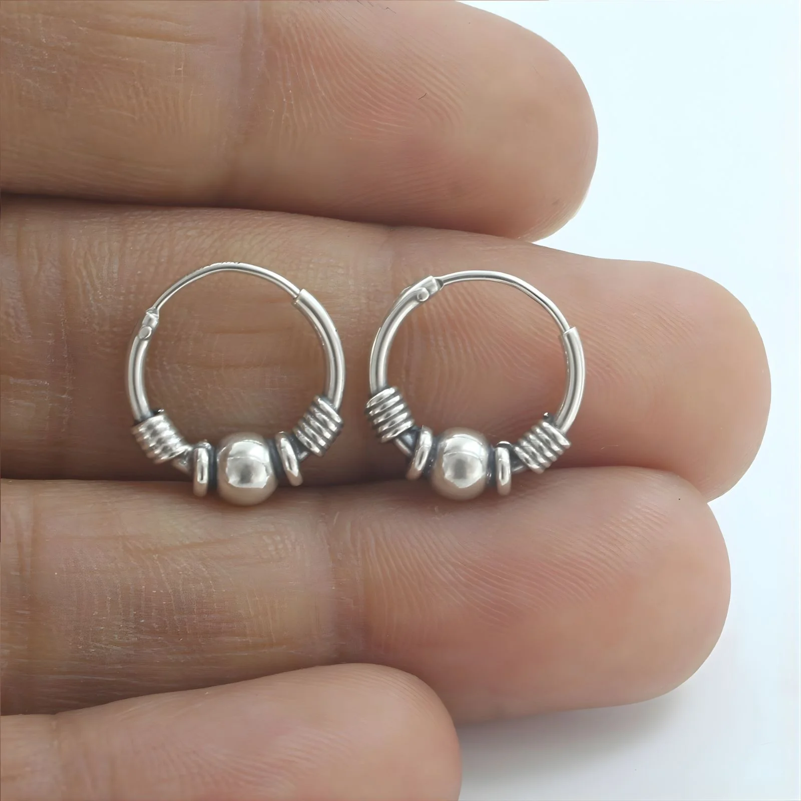 925 Real Sterling Silver Oxidized classical design bali hoop earrings for women - Pair - Image 4