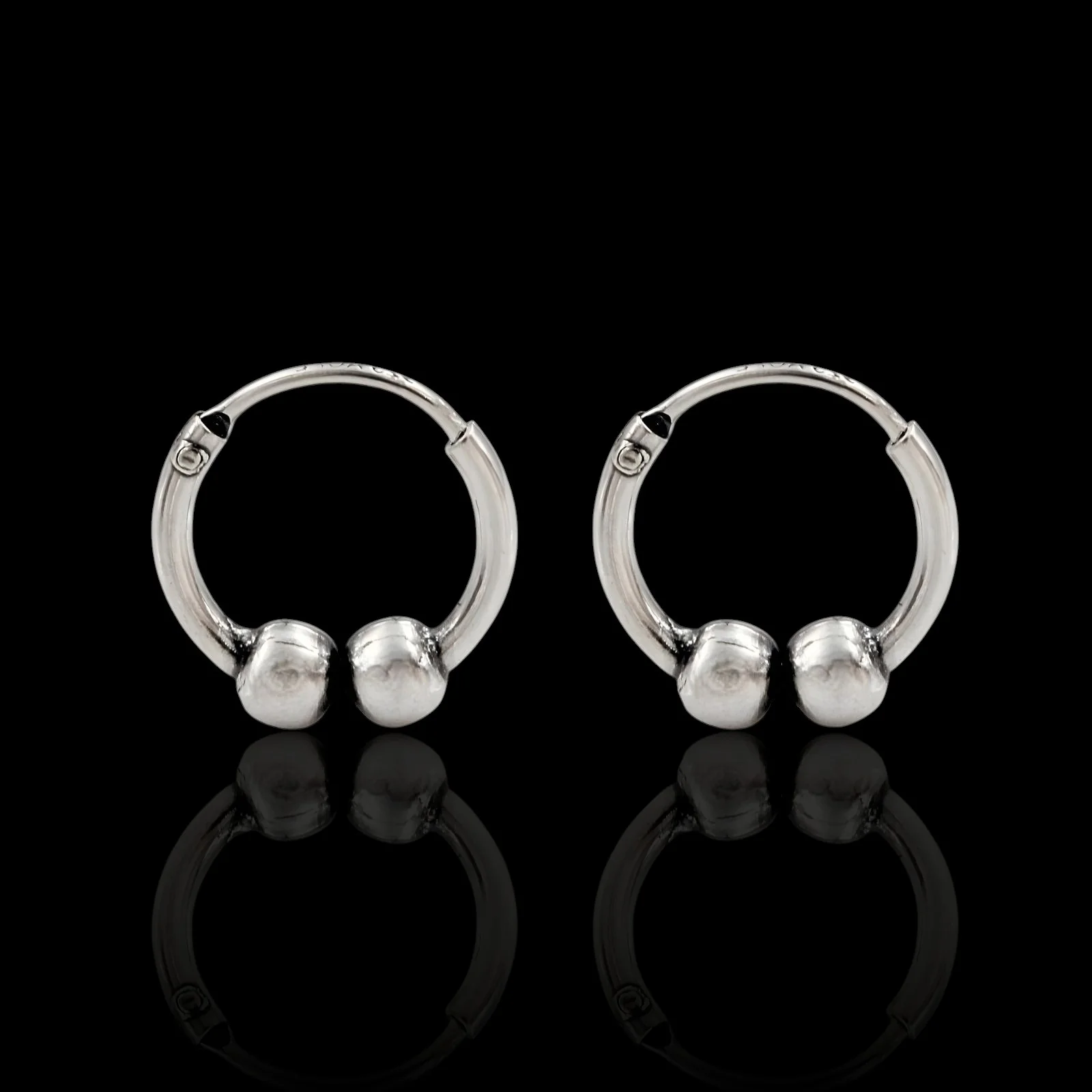 925 Real Sterling Silver Oxidized Double ball bali hoop earrings for Girls - Pair - Image 2