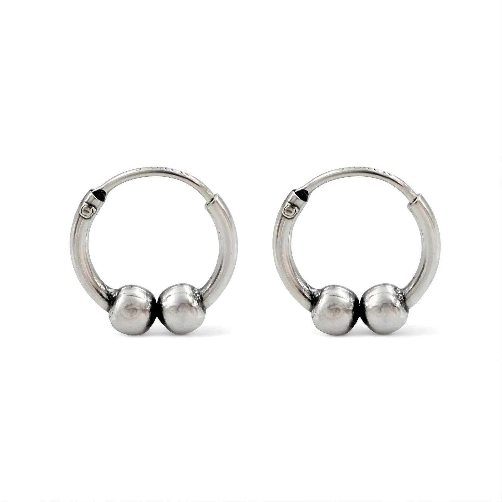 925 Real Sterling Silver Oxidized Double ball bali hoop earrings for Girls - Pair - Image 3