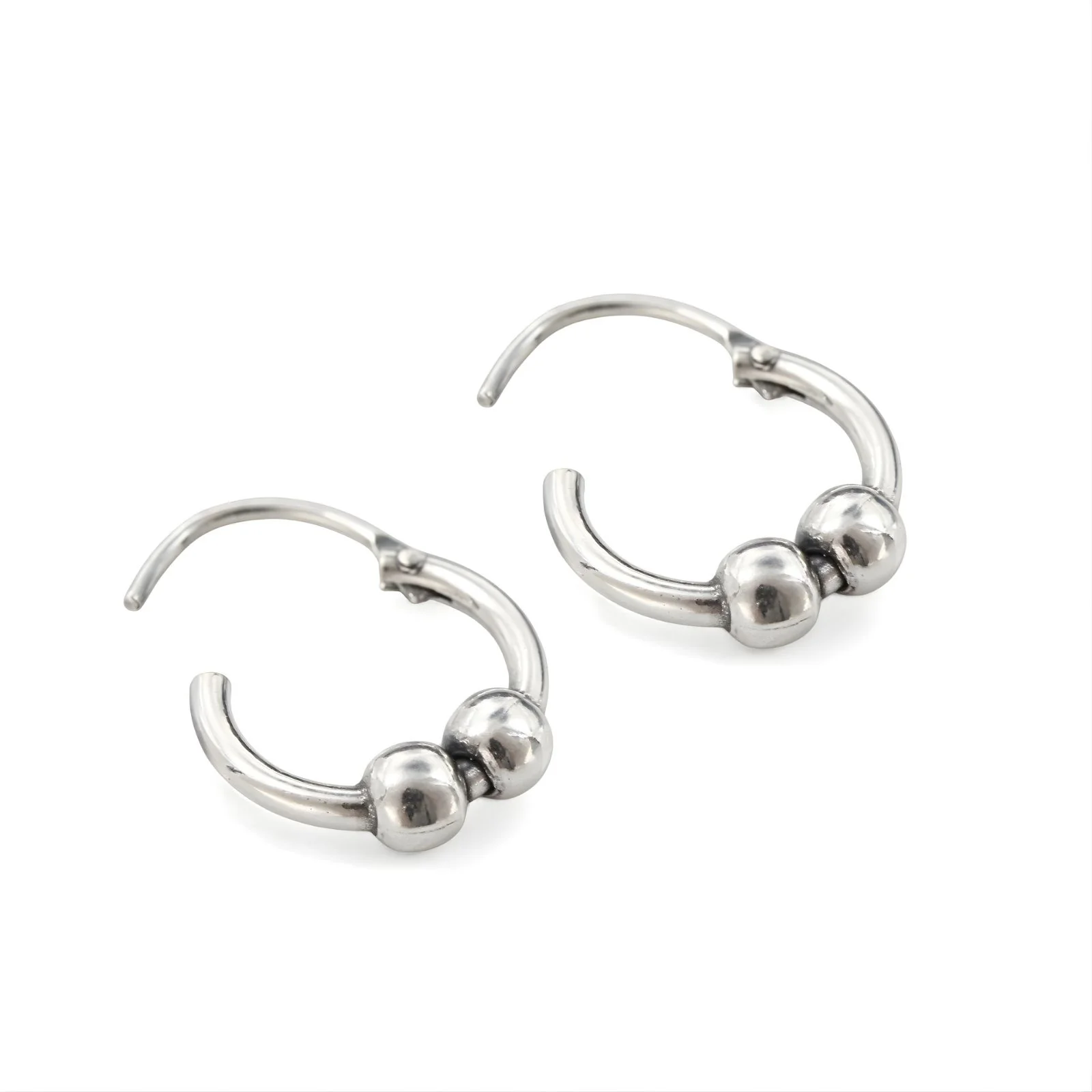 925 Real Sterling Silver Oxidized Double ball bali hoop earrings for Girls - Pair - Image 4