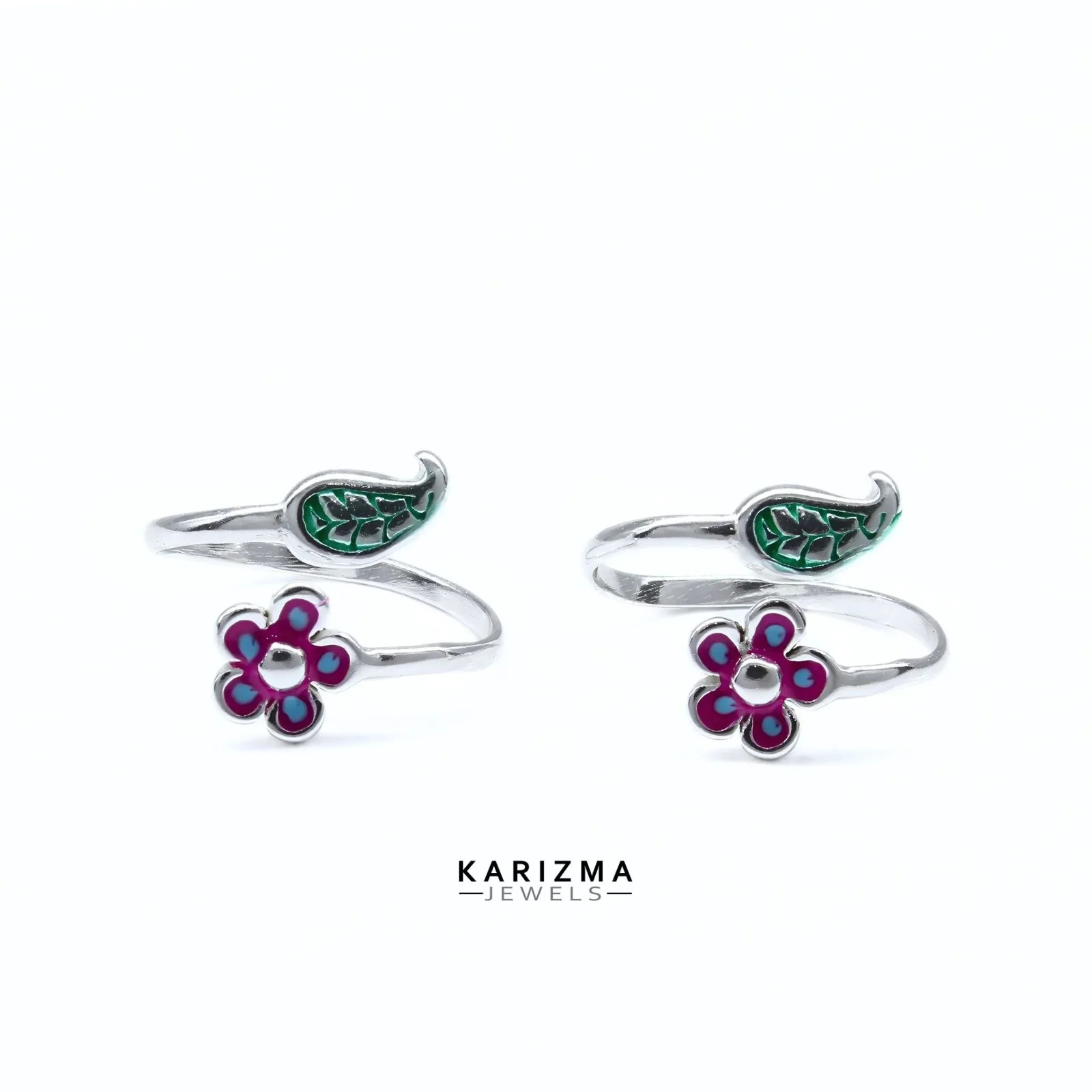 925 Real Sterling Silver women Adjustable Excellent Enamel Toe Ring - Pair - Image 4