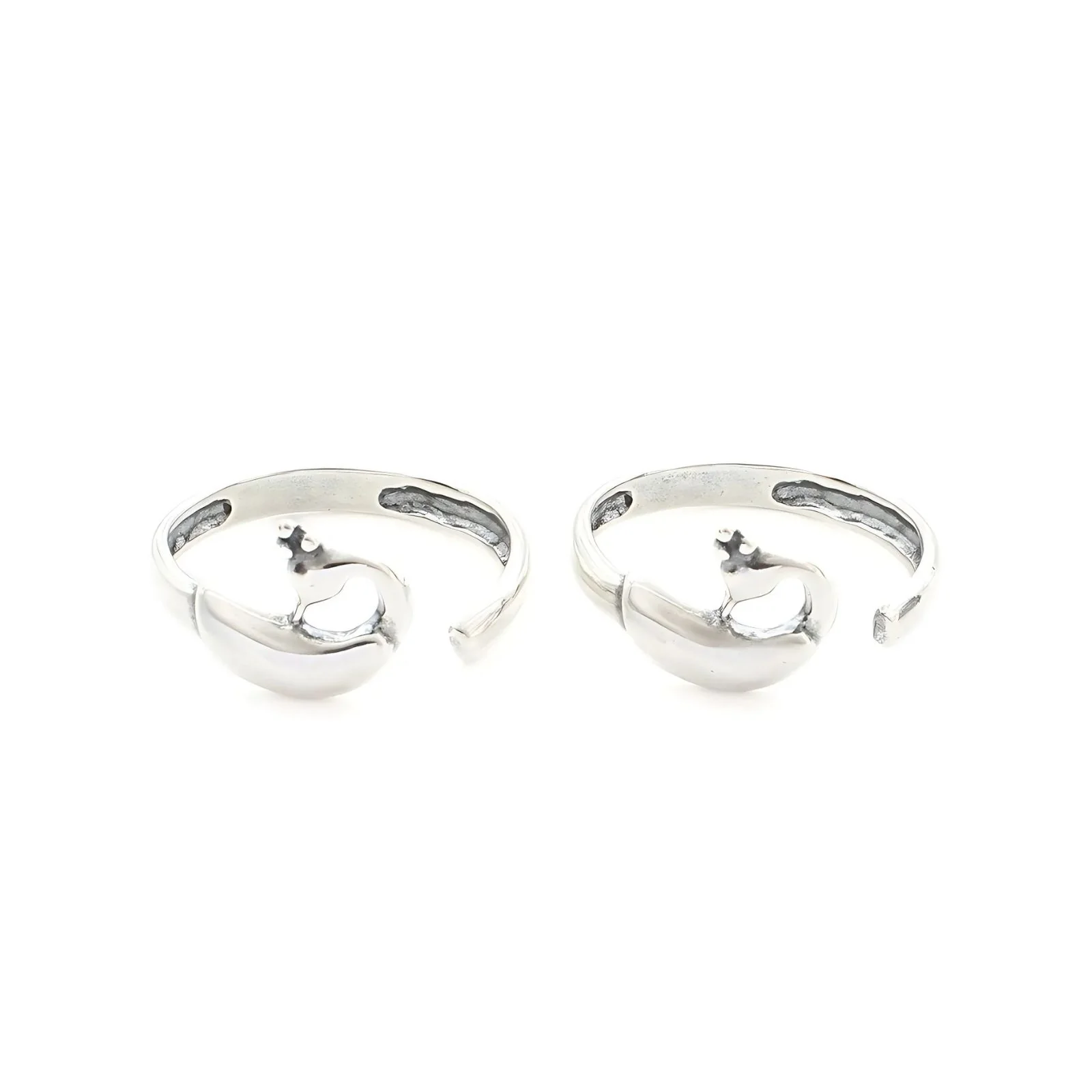 925 Real Sterling Silver women Oxidized  Peacock Pattern Toe Ring - Pair - Image 3