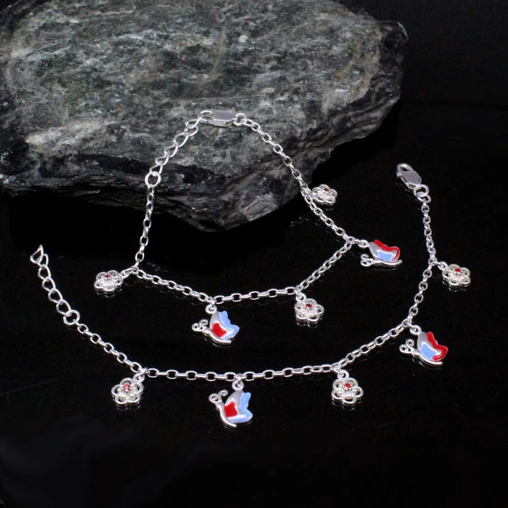 925 Silver Jewelry Kids Butterfly Anklets Ankle chain foot baby Bracelet 5.5