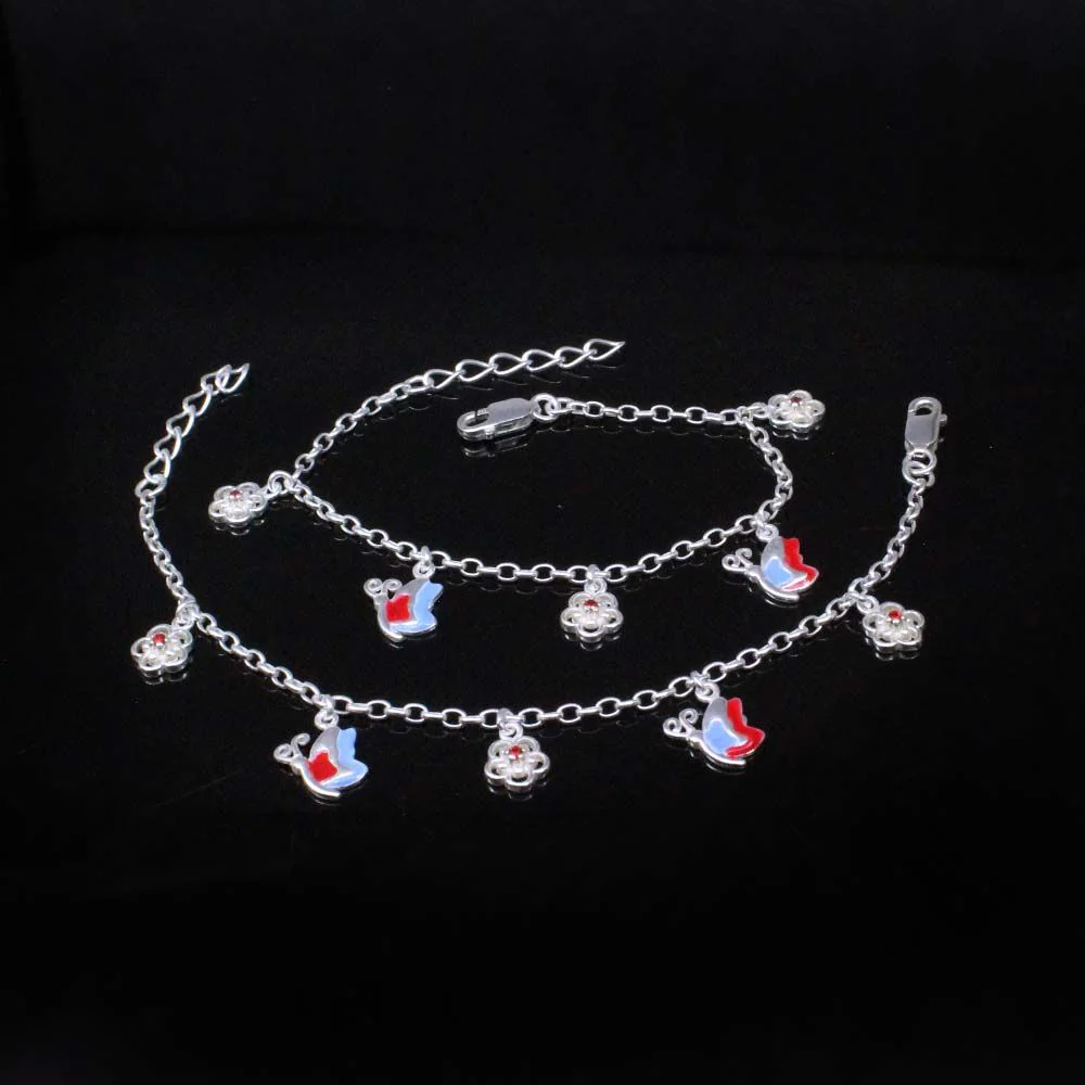 925 Silver Jewelry Kids Butterfly Anklets Ankle chain foot baby Bracelet 5.5 - Image 2