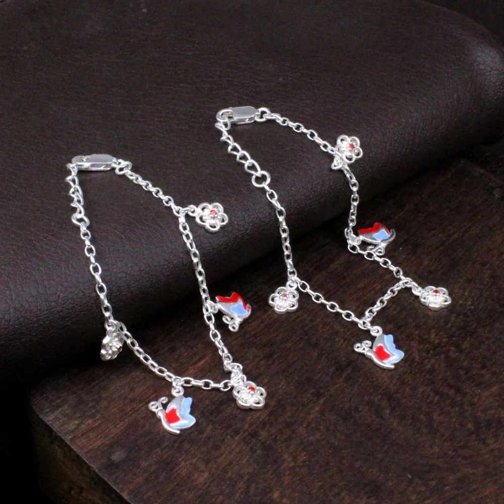 925 Silver Jewelry Kids Butterfly Anklets Ankle chain foot baby Bracelet 5.5 - Image 3