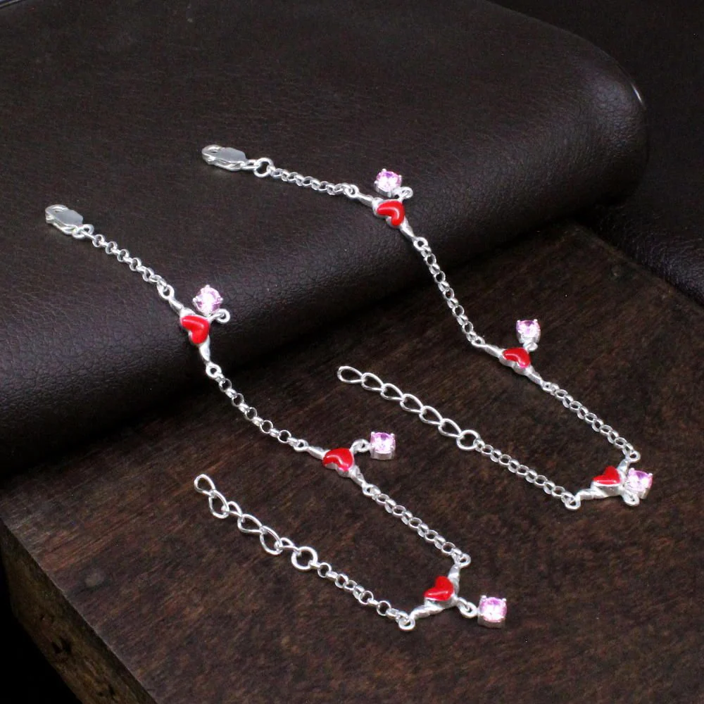 925 Silver Jewelry Kids Heart Shape Anklets Ankle chain foot baby Bracelet 5.5 - Image 2
