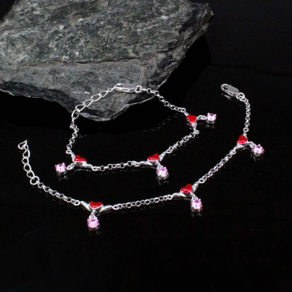 925 Silver Jewelry Kids Heart Shape Anklets Ankle chain foot baby Bracelet 5.5 - Image 3