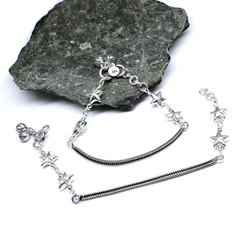 925 Silver Jewelry Kids Star Anklets Ankle chain foot baby Bracelet 6.5 in