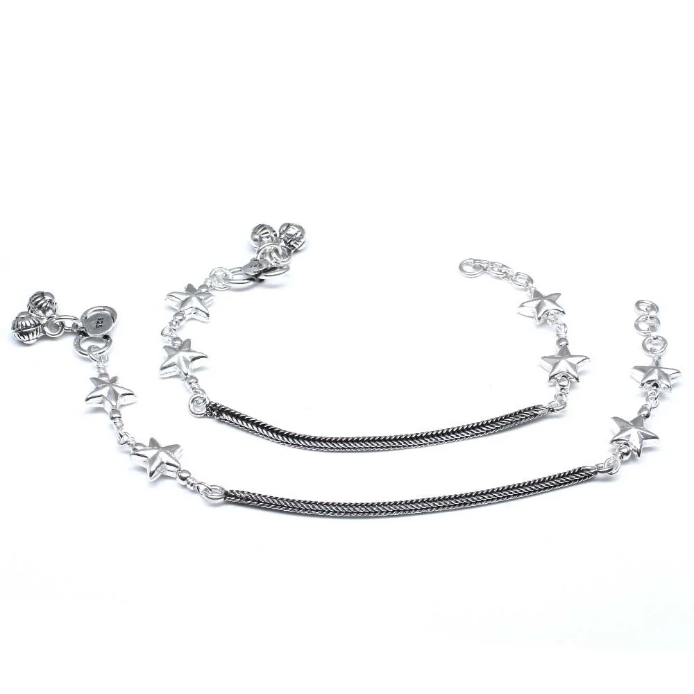 925 Silver Jewelry Kids Star Anklets Ankle chain foot baby Bracelet 6.5 in - Image 2