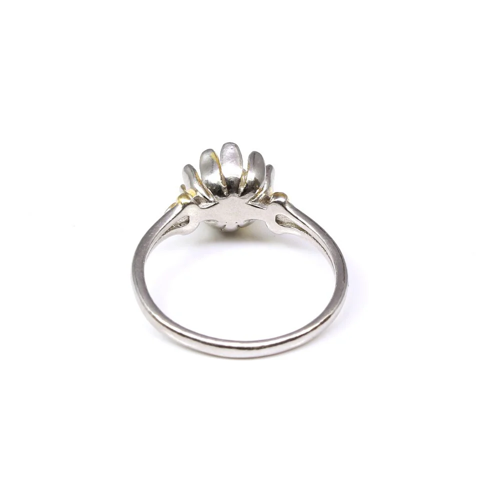 925 Solid Silver Sunflower White CZ Two-Tone Ring - Image 4