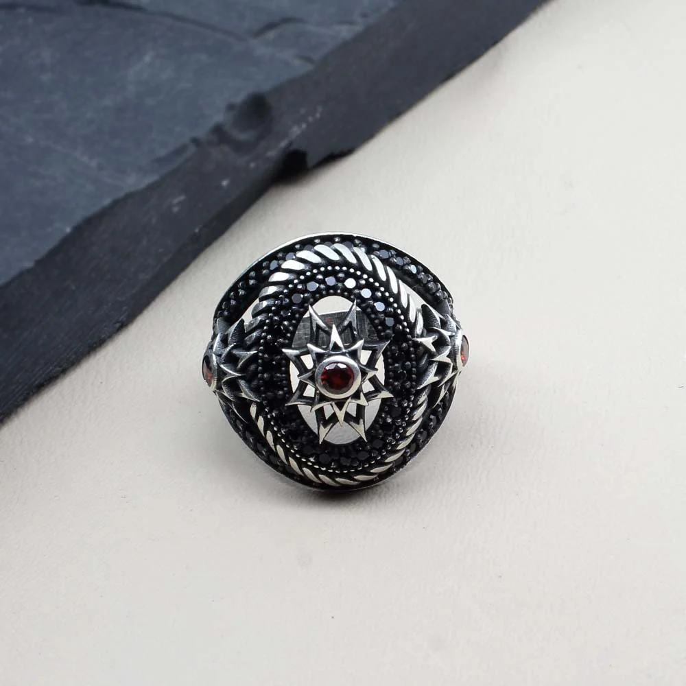 925 Sterling Silver Antique Finish Ottoman Star Ring