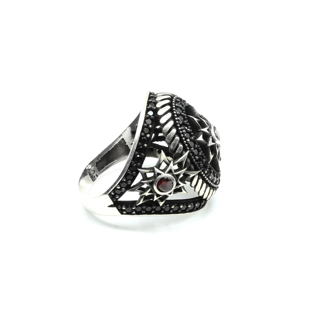 925 Sterling Silver Antique Finish Ottoman Star Ring - Image 3
