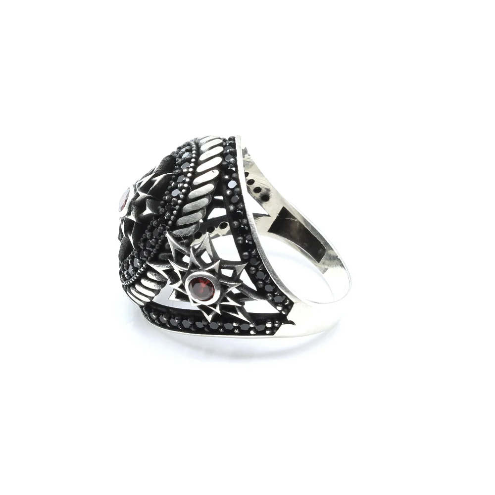 925 Sterling Silver Antique Finish Ottoman Star Ring - Image 4