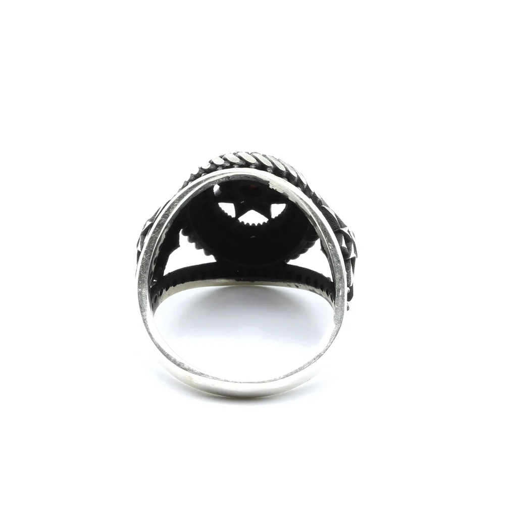 925 Sterling Silver Antique Finish Ottoman Star Ring - Image 5
